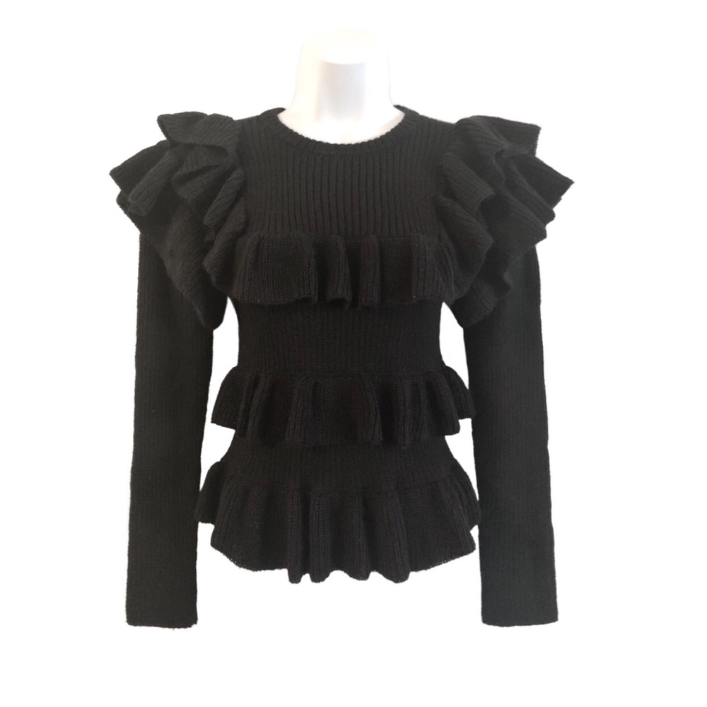 Ulla Johnson Black Mabel Sweater Tiered Ruffles